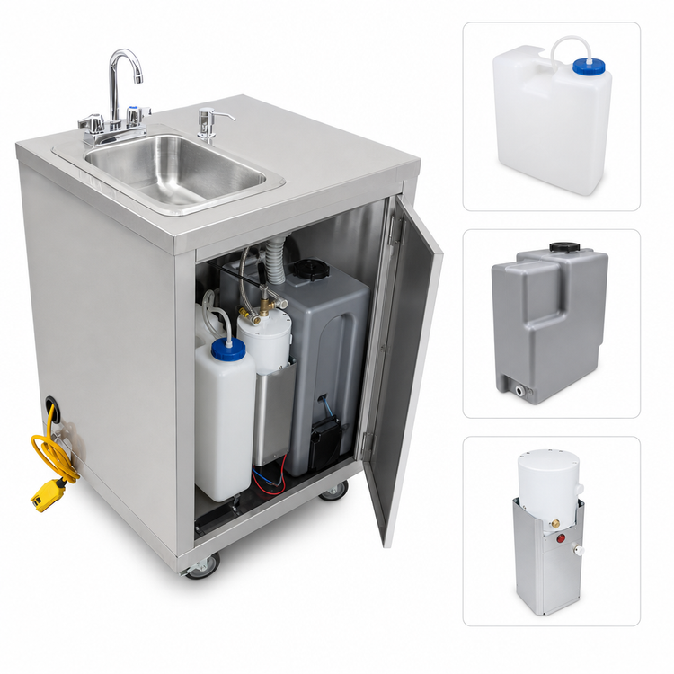 Product image #3 for Mobile Self-Contained Stainless Steel Hand Sink with 5-Gallon Fresh Water Tank and 6-Gallon Waste Water Tank