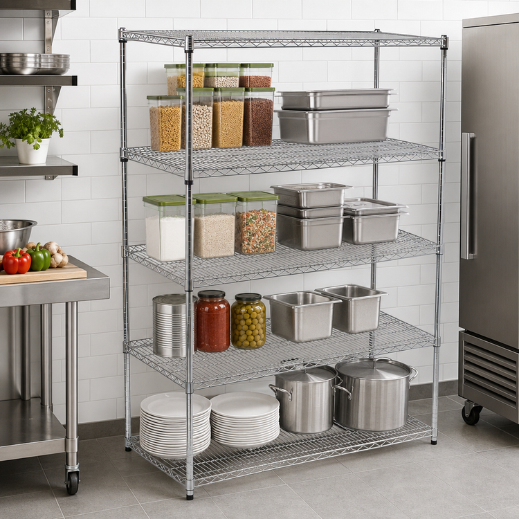 Product image #3 for Winco 24 Inch x 36 Inch x 72 Inch 4-Tier Chrome Plated Wire Shelving Set