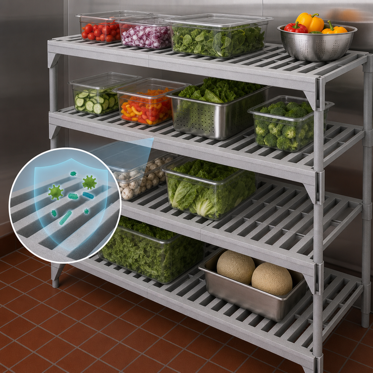 Product image #4 for Cambro Camshelving Premium 21-Inch Deep x 54-Inch Long 4-Shelf Vented Shelf Kit, Speckled Gray