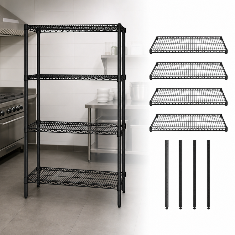 Product image #3 for Quantum 24 x 24 x 63-Inch Black Epoxy Antimicrobial Wire Shelving Starter Kit