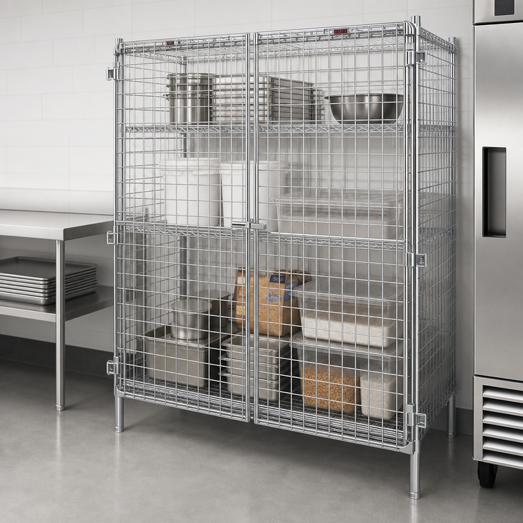 Product image #3 for Eagle Group QuadTruss Stationary Wire Security Cage with 2 Doors, Chrome-Plated Finish
