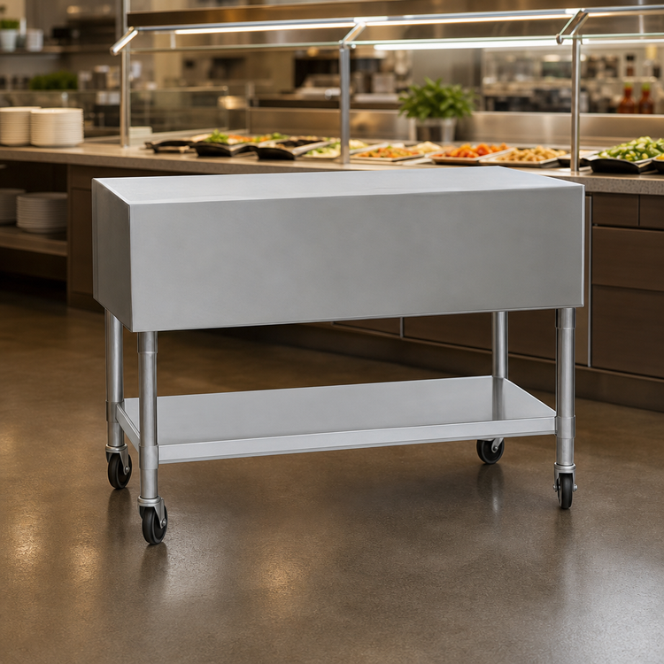 Product image #3 for Eagle Group 81-1/2-Inch Mobile Solid-Top Stainless Steel Utility Serving Counter with Open Base