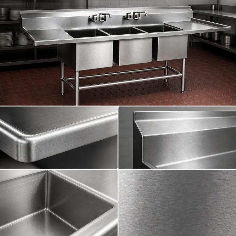 Product image #3 for Spec-Master FN2860-3-36R-14/3 Three-Compartment Stainless Steel Commercial Sink with 36 Inch Right Drainboard