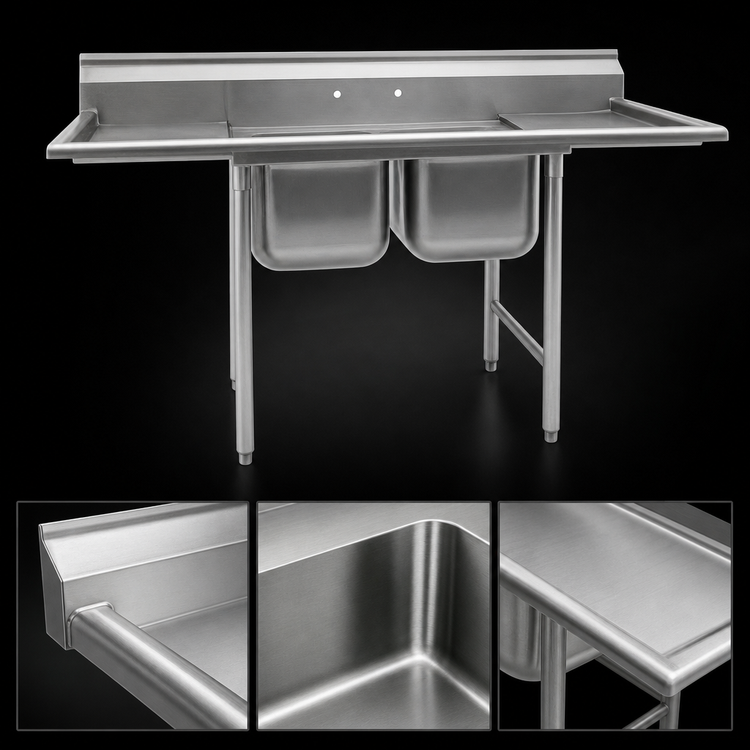 Product image #3 for Eagle Group 314 Series Two-Compartment Stainless Steel Sink with Right Drainboard, 56-5/8" W x 27-1/2" D