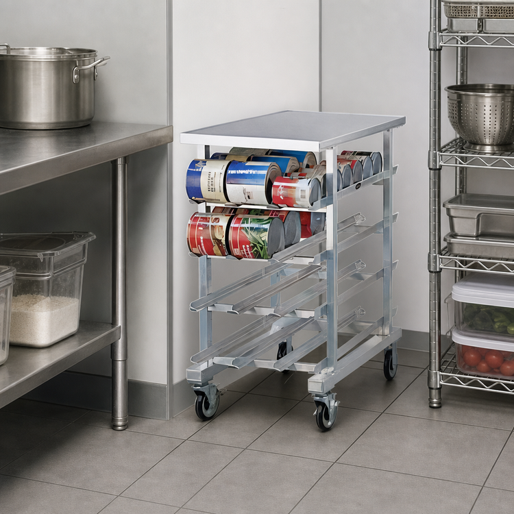 Product image #3 for New Age Mobile Half-Size Aluminum Can Storage Rack with Sloped Glides
