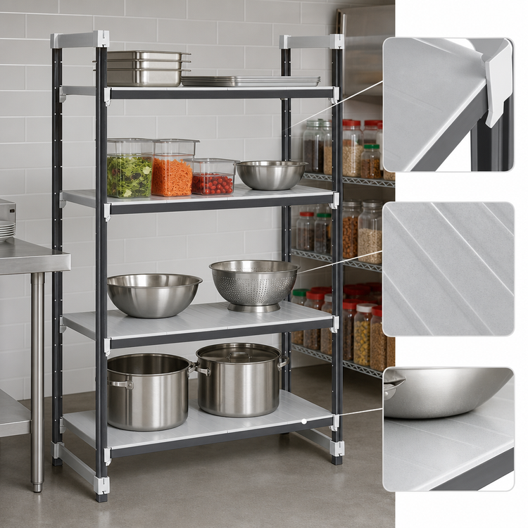 Product image #3 for Cambro Camshelving Elements XTRA 4-Shelf Solid Stationary Starter Unit, 21"D x 24"W x 72"H, Speckled Gray