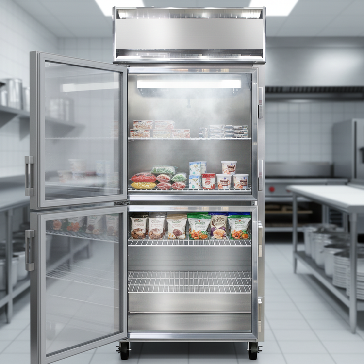 Product image #2 for Continental Refrigerator 1FXSNSAGDHD One-Section Extra-Wide Shallow Depth Display Reach-In Freezer with Half Hinged Glass Doors