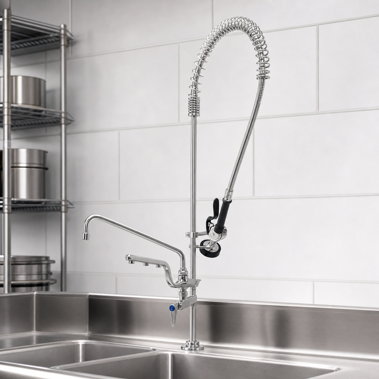 Product image #4 for Single Hole Deck Mount Mixing Faucet with 12-Inch Swing Nozzle, Add-On Spray Valve, and 24-Inch Riser
