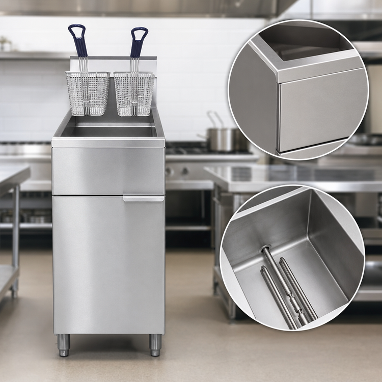 Product image #2 for Atosa Cook Rite Heavy-Duty 50 lb. LP Gas Floor Model Deep Fryer with 4 Burners