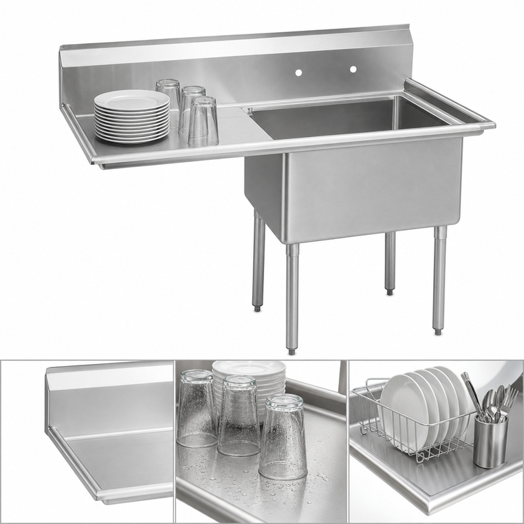 Product image #3 for BK Resources Economy 1-Compartment Stainless Steel Sink with Left Drainboard, 38-1/2 Inch