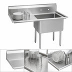 Thumbnail image #3 for BK Resources ES-1-18-12-18L 1-Compartment Stainless Steel Sink with Left Drainboard, 18-Gauge, 9-Inch Backsplash, 38-1/2-Inch
