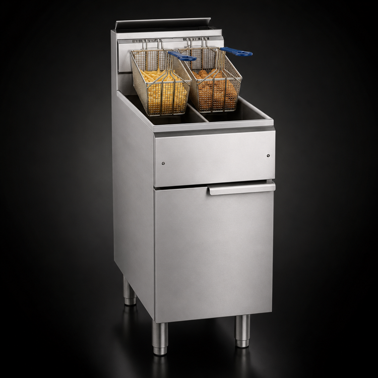 Product image #3 for Imperial IFS-2525 Gas Floor Model Deep Fryer with 2 Half-Size Pots, 25 lb. Capacity Each