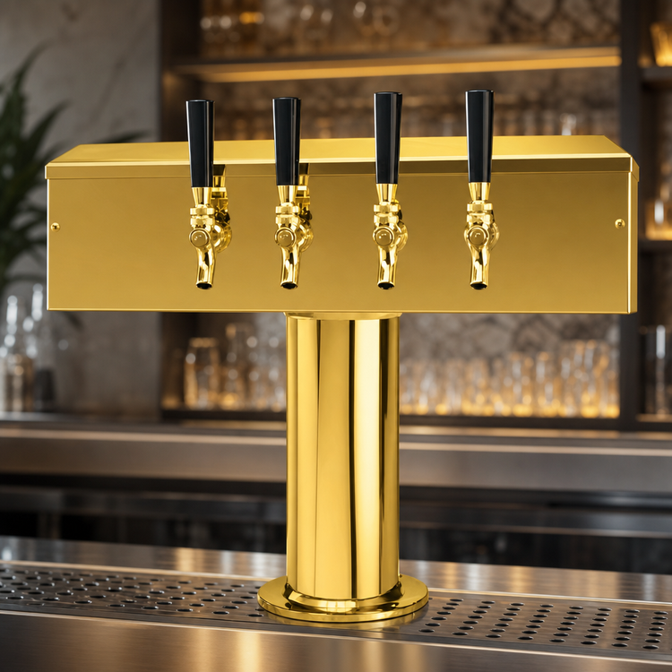 Product image #3 for 20-Inch T-Style 4-Faucet Countertop Air-Cooled Draft Beer Tower with PVD Brass Finish
