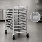 Thumbnail image #3 for Dinex DXPA3618269 Mobile Counter-Height Open-Side Pan Rack for 9 Full-Size 18 x 26 Inch Pans