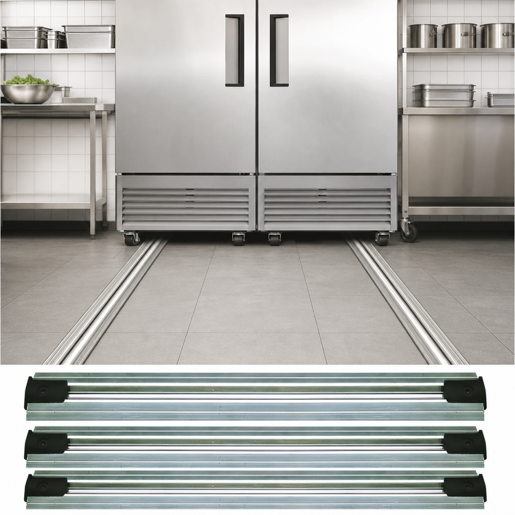 Product image #3 for Quantum Double Unit Floor Track Assembly Kit with 3 11-Foot V-Groove Aluminum Tracks