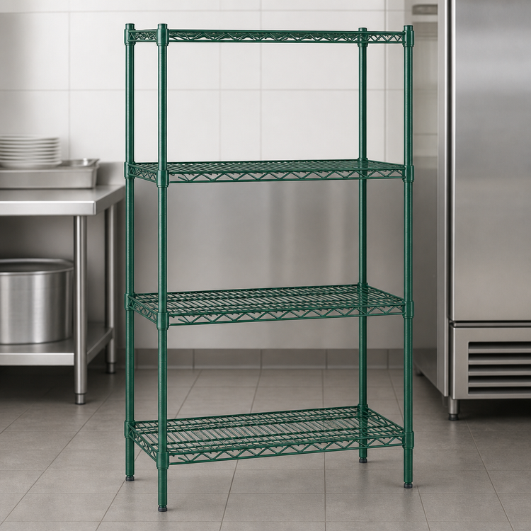 Product image #4 for Metro Super Erecta Metroseal 3 Green Epoxy-Coated Stationary Starter Wire Shelving Unit with 4 Wire Shelves, 24" W x 18" D x 63" H