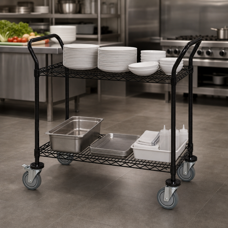 Product image #3 for Quantum 2-Shelf Wire Utility Bus Cart, 60 x 24 x 37-1/2 Inches, Black Epoxy