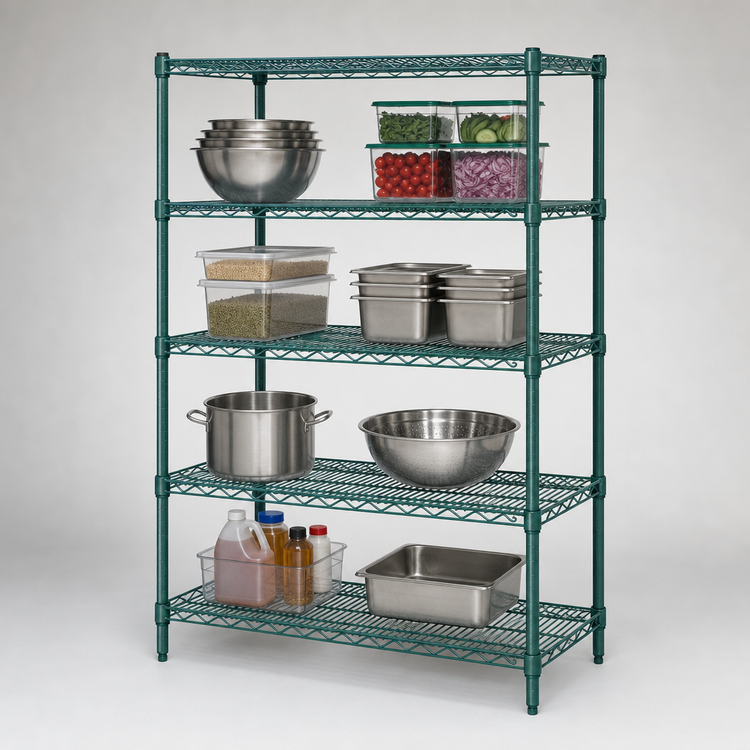 Product image #4 for Metro Super Erecta 30"W x 21"D x 63"H Stationary Wire Shelving Starter Unit, 4 Shelves, Metroseal 3 Green Epoxy