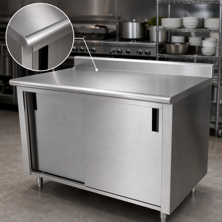 Product image #3 for Advance Tabco 144-Inch x 30-Inch Enclosed Work Table with Cabinet Base, Sliding Doors, and 14-Gauge 304 Stainless Steel Top
