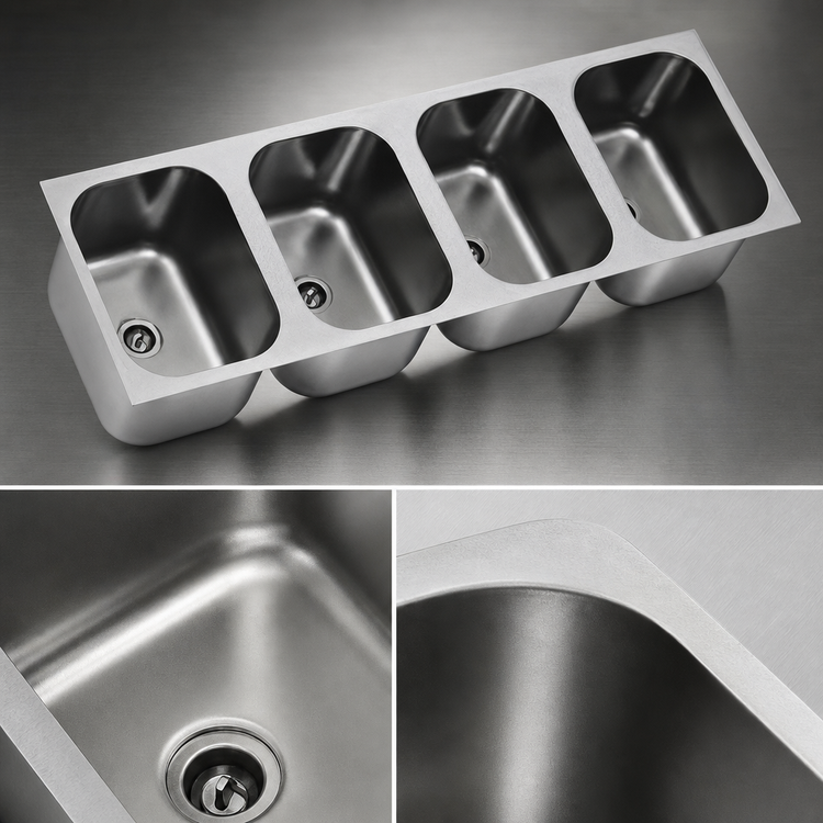 Product image #3 for Eagle Group Four-Compartment Weld-In Stainless Steel Sink with 14 x 16 x 9.5-Inch Bowls