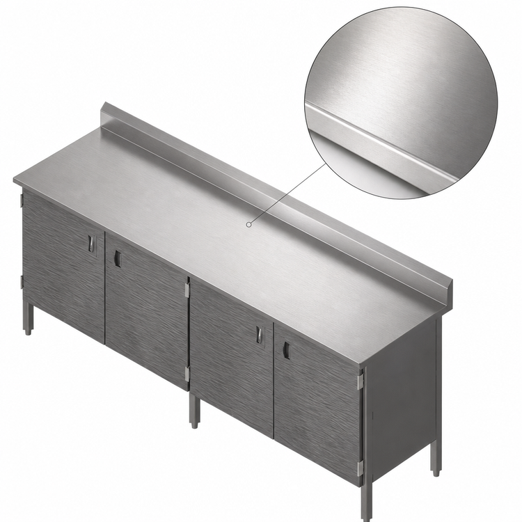 Product image #3 for John Boos Enclosed Base Work Table with Hinged Doors, 120 x 30-Inch, 16-Gauge 300 Series Stainless Steel Top, 5-Inch Backsplash