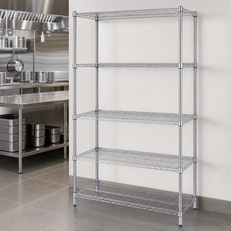 Product image #3 for Quantum 42" x 14" x 63" 304 Stainless Steel Wire Shelving Starter Kit with 5 Shelves