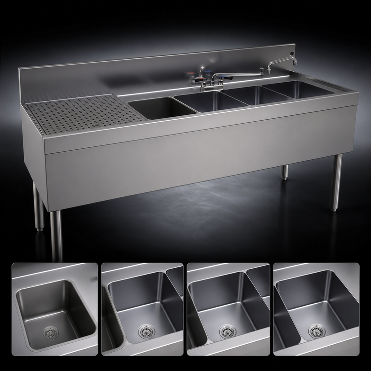 Product image #3 for Glastender Four Compartment Underbar Sink Unit with Left Drainboard, 66 Inch Wide