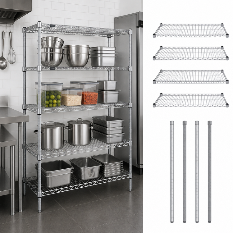 Product image #3 for Quantum 54-Inch W x 24-Inch D x 86-Inch H 4-Shelf Stainless Steel Wire Shelving Starter Kit