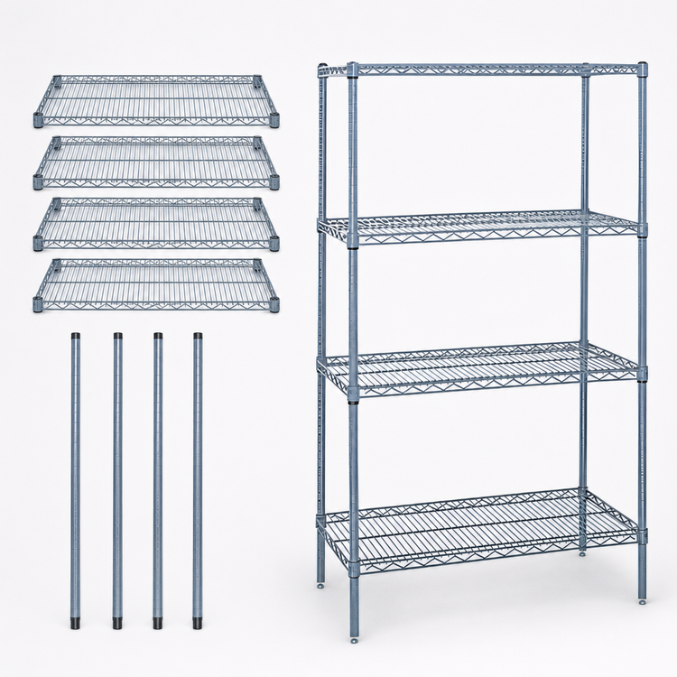 Product image #3 for Quantum 54-Inch Wide x 24-Inch Deep x 63-Inch High Wire Shelving Starter Kit, 4 Shelves, Gray Epoxy Antimicrobial Finish