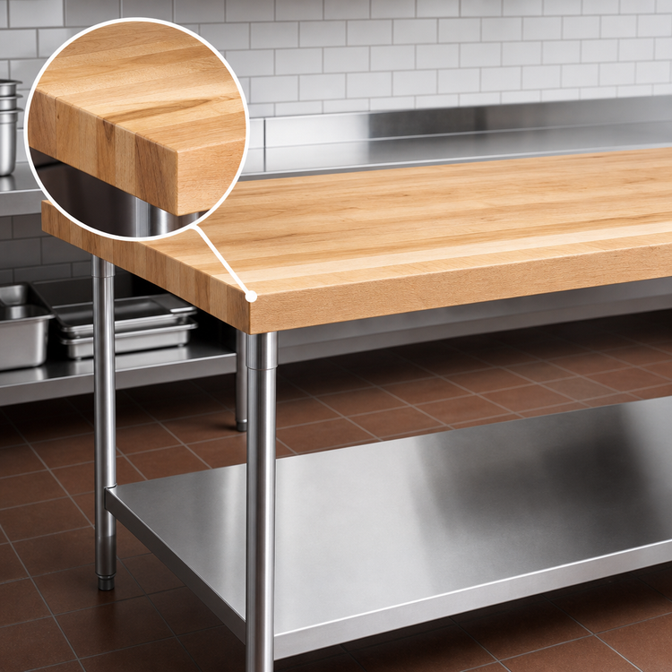 Product image #3 for John Boos 84-Inch x 30-Inch Wood Top Work Table with 1-3/4-Inch Edge Grain Maple Top, Stainless Steel Base and Adjustable Undershelf