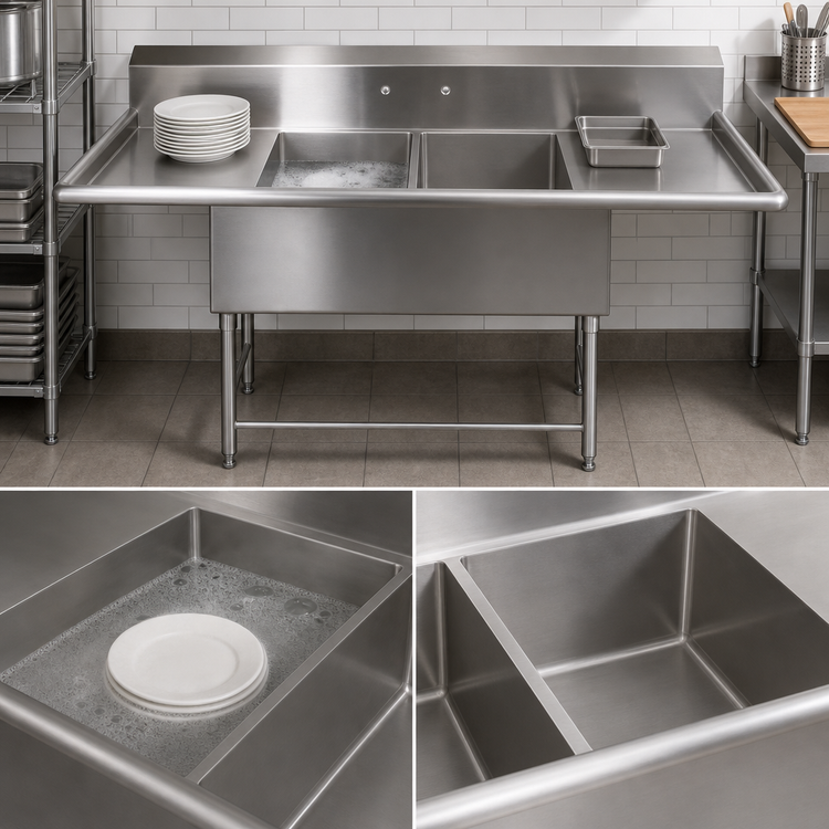 Product image #3 for John Boos Pro-Bowl 2-Compartment Stainless Steel Sink with Left and Right Drainboards, 99-1/4 Inch W x 23-1/2 Inch D