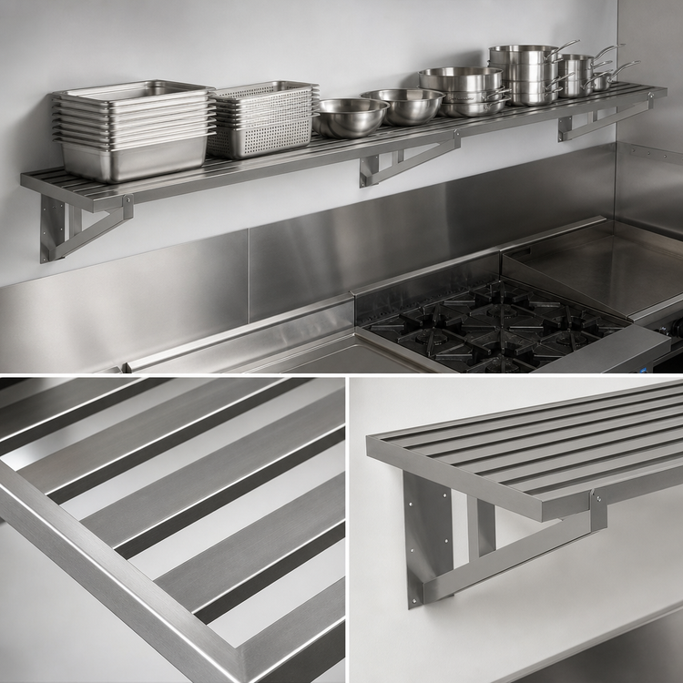 Product image #3 for Advance Tabco Heavy Duty Slotted Cook Line Wall Shelf, 144 x 21 Inches, 304 Stainless Steel