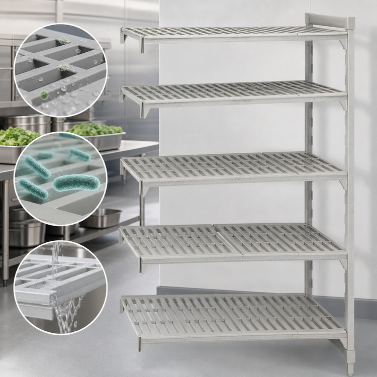 Product image #4 for Cambro Camshelving Premium 5-Shelf Vented Add-On Polymer Shelving Unit, 21-Inch Deep x 54-Inch Long x 64-Inch High, Speckled Gray