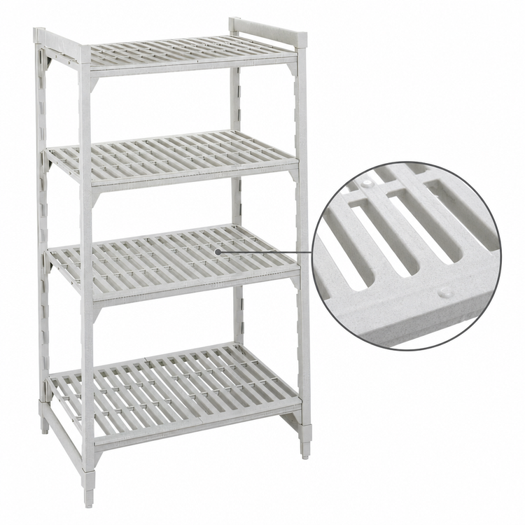 Product image #4 for Cambro Camshelving Premium 4-Shelf Vented Stationary Starter Unit, 21 Inch Deep x 48 Inch Long x 64 Inch High, Speckled Gray