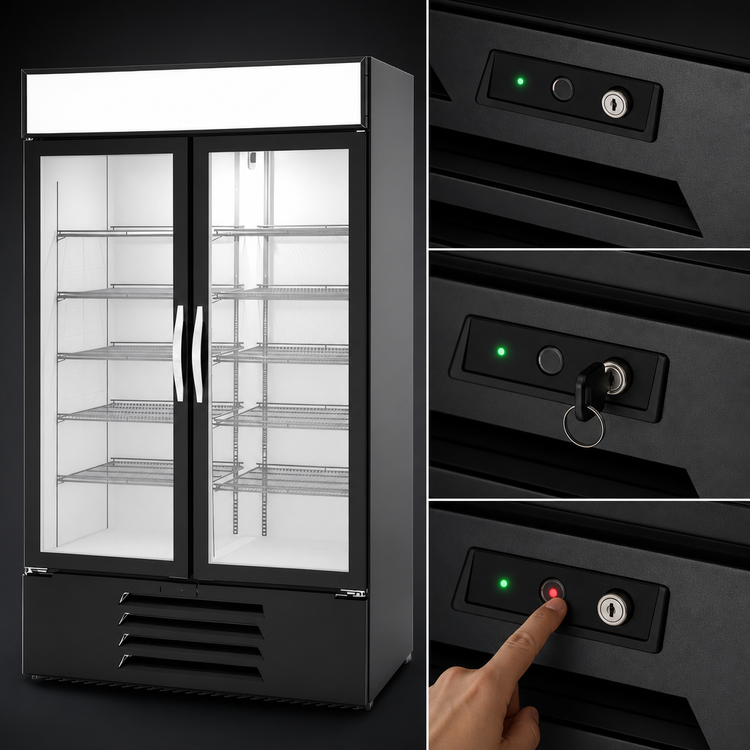 Product image #3 for Beverage-Air MarketMax IQ 47-Inch Two-Section Reach-In Glass Door Refrigerated Merchandiser with Electronic Smart Lock, Black