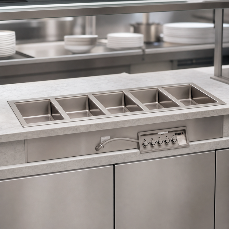 Product image #3 for Wells MOD-527TDM Built-In Electric Top-Mount Hot Well Food Warmer, 5 Openings, Wet/Dry Operation