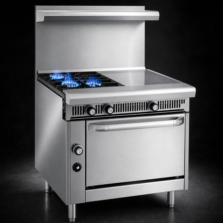 Product image #3 for Imperial Spec Series Heavy-Duty 36-Inch Gas Range with 3 Open Burners, 3 Hot Tops, and Open Cabinet Base