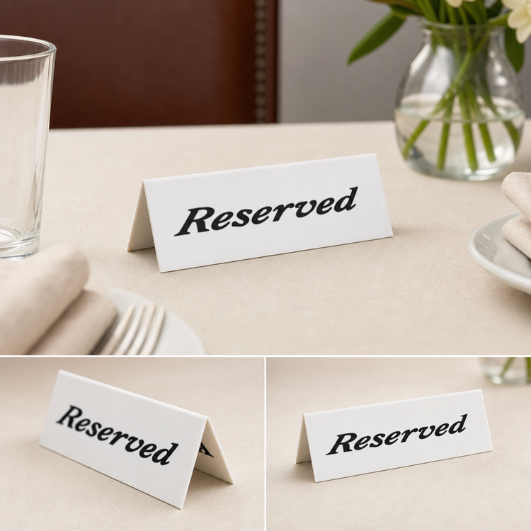 Product image #3 for American Metalcraft 6 x 2 Inch White Plastic Double-Sided Tent-Style Reserved Table Sign