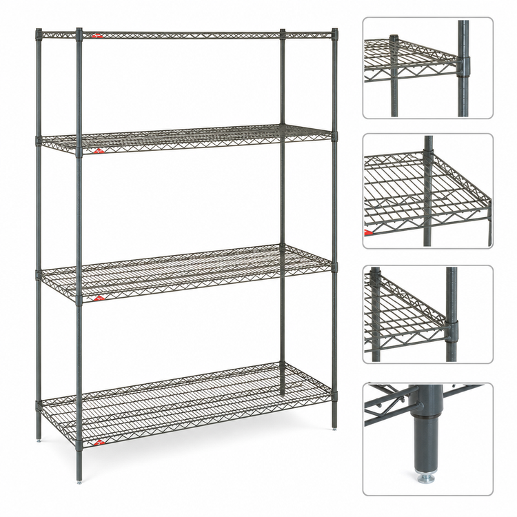 Product image #3 for Metro Super Erecta Convenience Pak 4-Shelf Wire Shelving Unit, 48"W x 18"D x 74"H, Metroseal 3 Finish