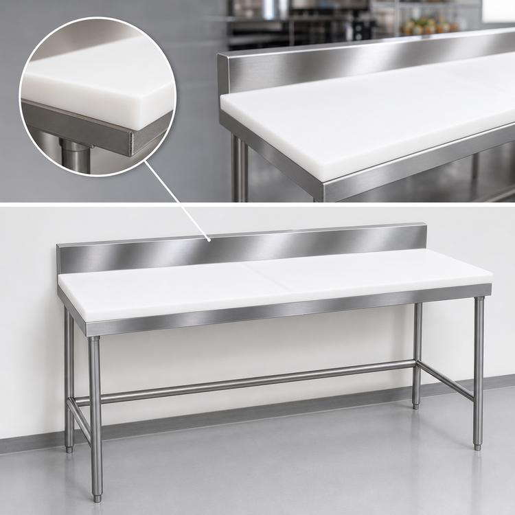 Product image #3 for Advance Tabco Poly-Vance Poly-Top Work Table with Stainless Steel Base and 6-Inch Backsplash, 96 x 24 Inches