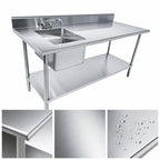Thumbnail image #3 for Serv-Ware TSF-3060-L 60-Inch Left Sink Table, Single Bowl, 16-Gauge 304 Stainless Steel Top, 5-Inch Backsplash, Faucet Included