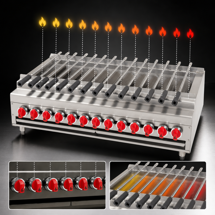 Product image #3 for American Range ARKB-72 72-Inch Gas Countertop Kebob Broiler with 12 Individually Controlled Burners