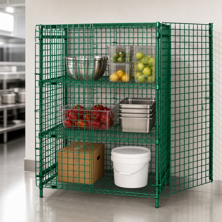 Product image #3 for Quantum 36"W x 24"D x 63"H Stationary Security Cage with 2 Intermediate Shelves, Green Epoxy Finish