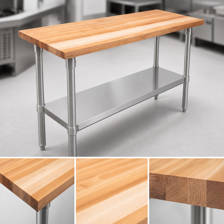 Product image #3 for John Boos 36 Inch x 18 Inch Northern Hard Rock Maple Wood Top Work Table with Adjustable Undershelf