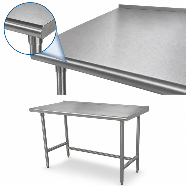 Product image #3 for Advance Tabco TFMS-2410 Open Base Stainless Steel Work Table with 1-1/2 Inch Rear Up-Turn, 120 x 24 Inches