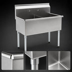Thumbnail image #3 for Eagle Group 2148-2-16/3 Two-Compartment Utility Sink, 49-3/8 Inch W x 25 Inch D, 304 Stainless Steel, 8-Inch Backsplash, Galvanized Legs