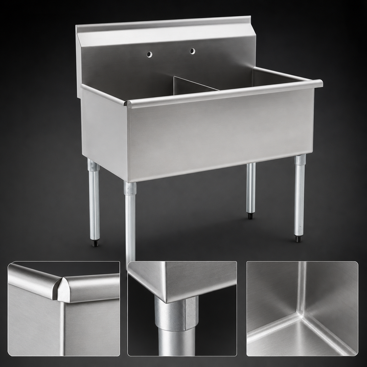 Product image #3 for Eagle Group Square Corner Two-Compartment Utility Sink, 49-3/8 Inch W x 25 Inch D, 304 Stainless Steel, No Drainboards