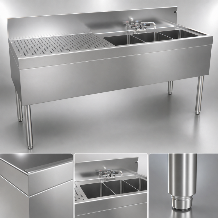 Product image #3 for Glastender 66-Inch Wide Three-Compartment Underbar Sink Unit with Left Drainboard