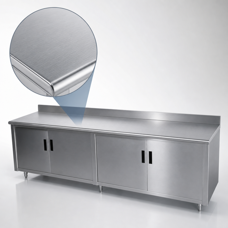 Product image #3 for Advance Tabco Special Value Economy Enclosed Work Table with Cabinet Base, 108 x 24 Inches, 304 Stainless Steel Top, 5-Inch Backsplash