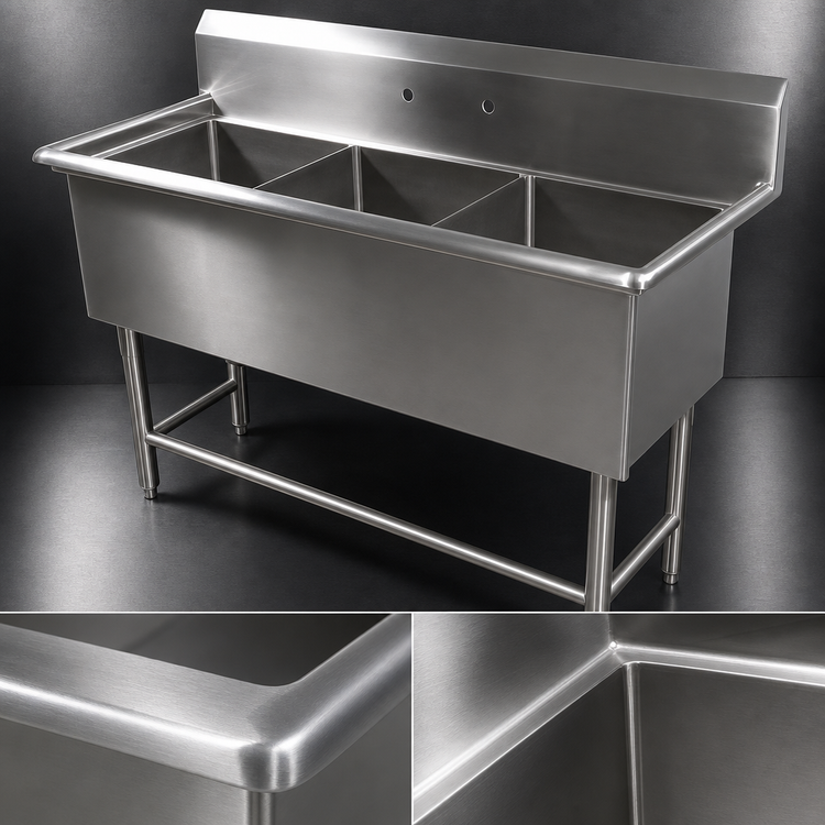 Product image #3 for John Boos Pro-Bowl 3-Compartment Stainless Steel Sink with 30" x 24" x 12" Bowls
